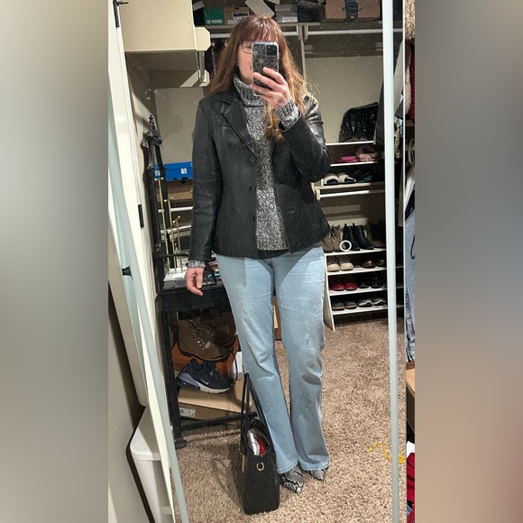 Black Leather Blazer Jacket - Picture 1 of 8